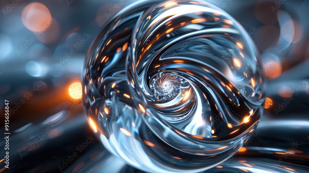 Poster abstract chrome sphere with bokeh lights