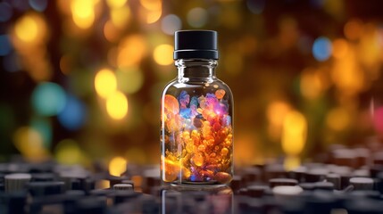 A Glass Bottle With Colorful Objects Inside