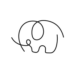 Vector isolated one single contemporary line art minimal elephant icon colorless black and white contour line easy drawing