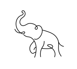Vector isolated one single contemporary line art minimal elephant icon colorless black and white contour line easy drawing