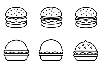 Vector Line Art Icon of Hamburger with Lettuce and Tomato on a Bun Silhouette