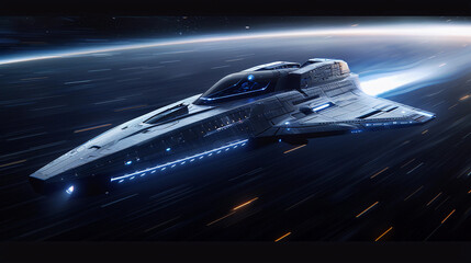 Sleek Starship Racing Through the Cosmos at Hyperspeed