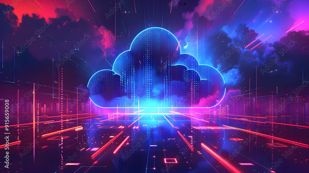 Poster cloud computing for digital storage and transfer big data on internet. futuristic