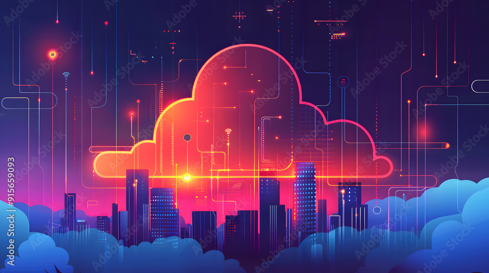 Poster cloud computing for digital storage and transfer big data on internet. futuristic