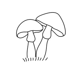 Vector isolated two pair couple mushrooms in grass colorless black and white contour line easy drawing