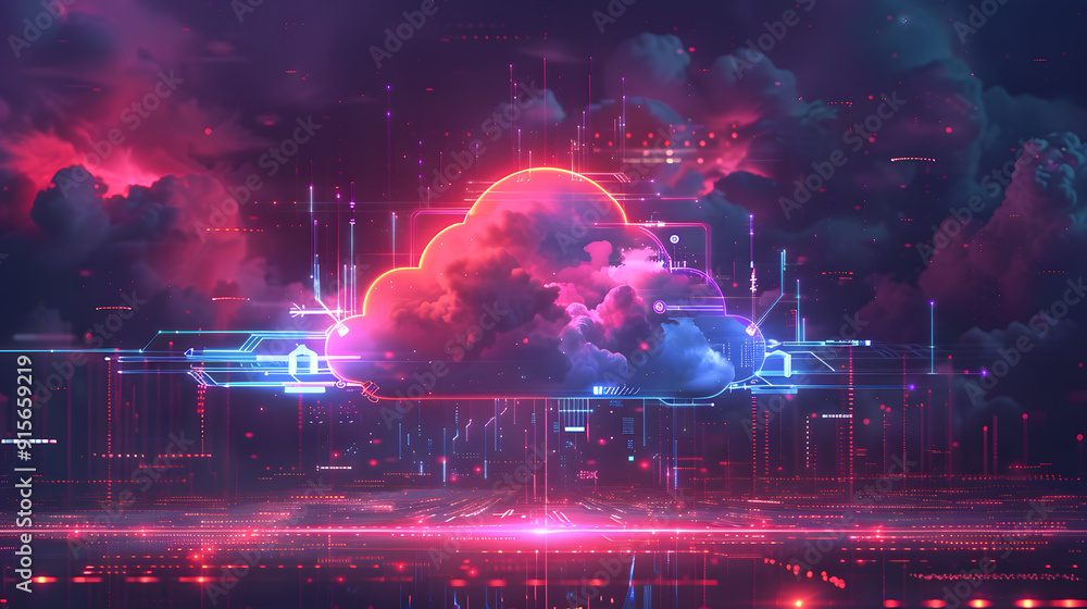 Aufkleber cloud computing for digital storage and transfer big data on internet. futuristic