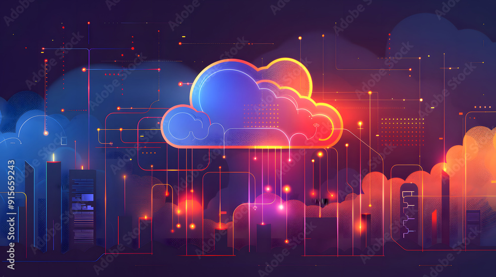 Poster cloud computing for digital storage and transfer big data on internet. futuristic