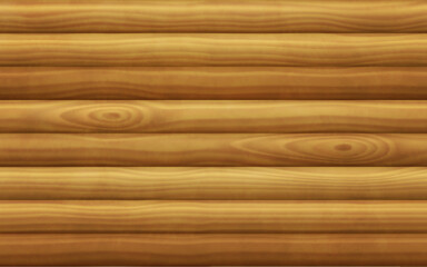 Wooden wall of log cabin. Background with wood beams pattern, old rustic timber house interior. Texture of log cabin wall or floor from pine tree trunks, vector realistic illustration