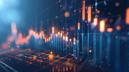 Financial data analysis with abstract glowing charts and graphs depicting market trends
