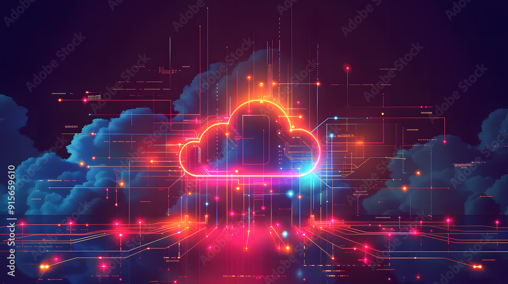 Poster cloud computing for digital storage and transfer big data on internet. futuristic
