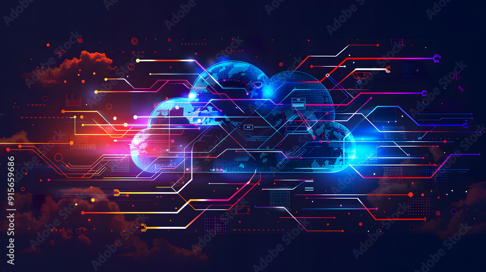 Poster cloud computing for digital storage and transfer big data on internet. futuristic