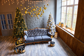 Luxurious interior of the room for Christmas and New Year.