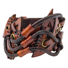 Steampunk leather bracelet. Handicraft. Accessories and decorations for mtalheads, rockers, punks, bikers, goths.