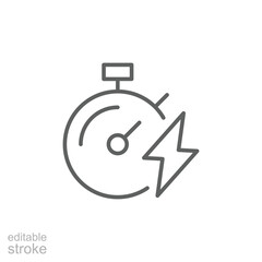 Charge time icon. Simple outline style. Lightning and stopwatch, boost, car, charging, electric vehicle, battery, technology concept. Thin line symbol. Vector illustration isolated. Editable stroke.