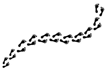 Footprints human silhouette, vector set, isolated on white background. Shoe soles print. Foot print tread boots, sneakers. Impression icon barefoot.