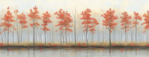 A vibrant autumn landscape with falling maple leaves and sunlight