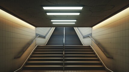 Staircase from subway with overhead light