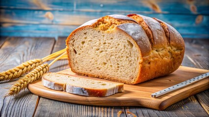 A freshly baked loaf of bread with a large wedge removed, symbolizing reduced carbohydrate intake and a healthier lifestyle, perfect for fitness and dieting concepts.