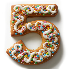 Weihnachtliche Buchstabenplätzchen Zahl 5 mit Streuseln und Glasur