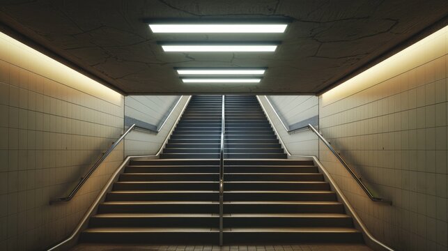 Staircase from subway with overhead light