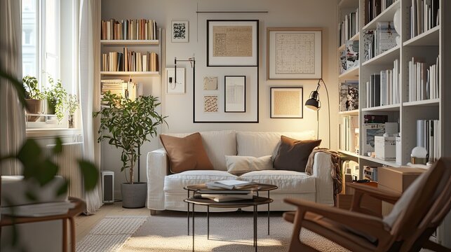 A small living room with space-saving furniture, clever storage solutions, and a stylish decor that makes the most of limited space.