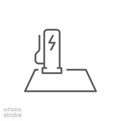 EV charging station icon. Simple outline style. Power supply station, charge, electric vehicle, green energy, technology concept. Thin line symbol. Vector illustration isolated. Editable stroke.