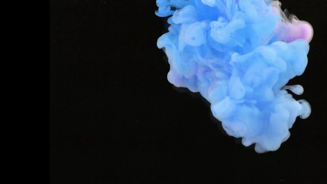 Slow motion Multicolor liquid flow, Abstract blue collor smoke waves flowing top to bottom