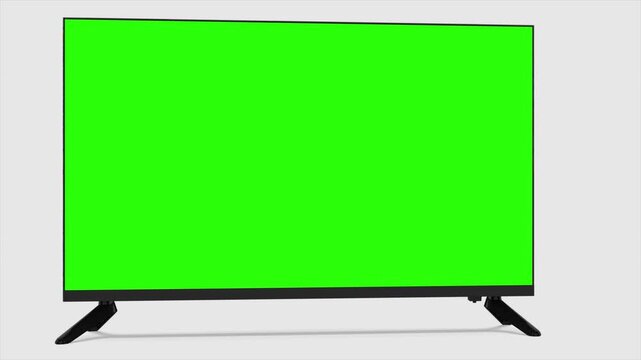 Modern Ultra HD Smart Tv with Curved green screen on white background animation