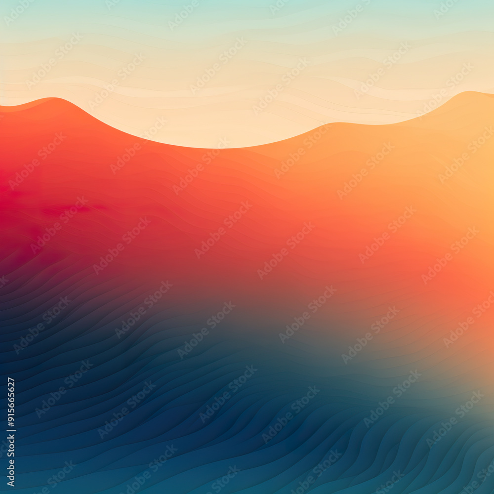 Poster abstract gradient landscape with wavy lines.