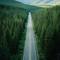 Winding Mountain Highway Through Dense Evergreen Forest Landscape
