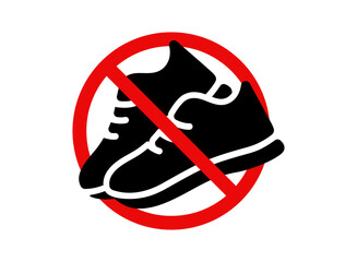 No shoes allowed icon. Please remove your shoes sign. Please take off your shoes illustration. Vector no shoes symbol.