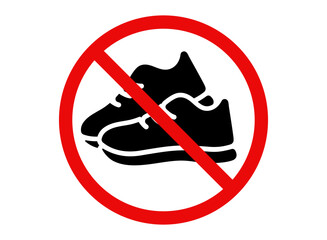 No shoes allowed icon. Please remove your shoes sign. Please take off your shoes illustration. Vector no shoes symbol.