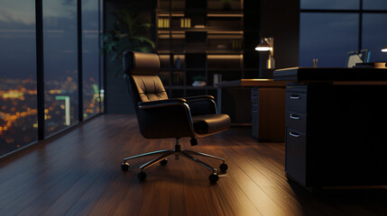 Boss chair in luxury quit office with dim lighting