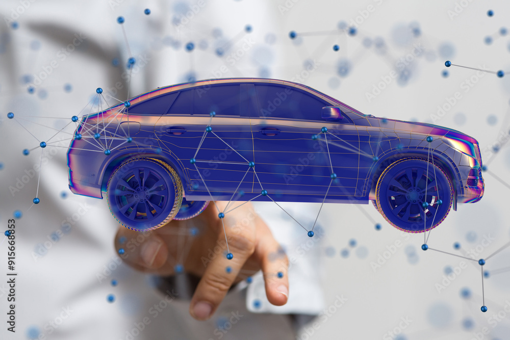 Poster Autonomous car with HUD graphic of Navigation system driving