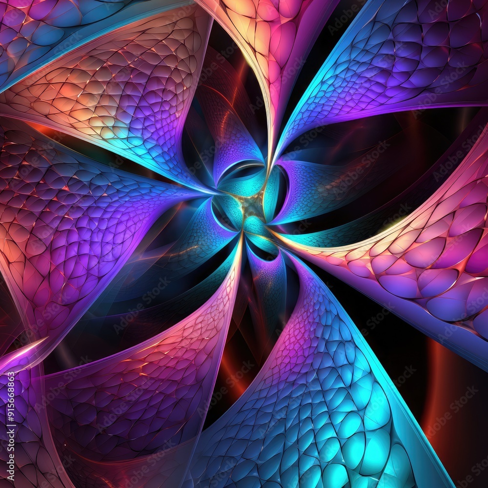 Poster tech fractal patterns with holographic effects, modern design