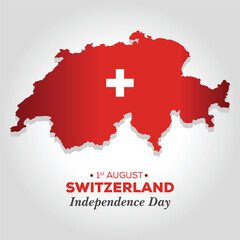 1st August Switzerland Independence Day, Realistic 3D Map of Switzerland Vector Design Template