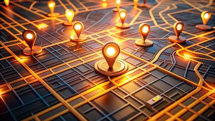 Fototapeta premium 3D isometric city map with pin mark and glowing line move path