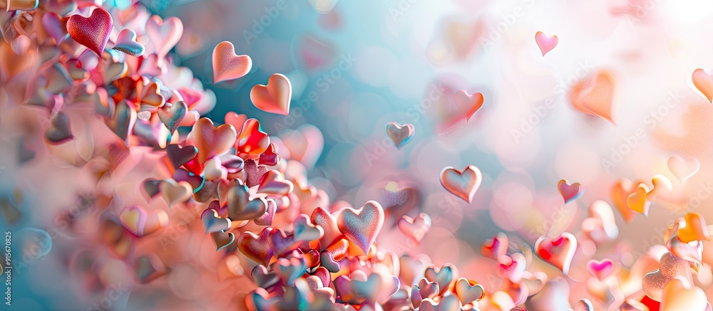 Poster lovely valentine s day backdrop featuring colorful hearts. with copy space image. place for adding t