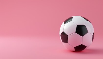 Elegant 3D rendering of a soccer ball against a pastel pink background sleek lines of ball contrast