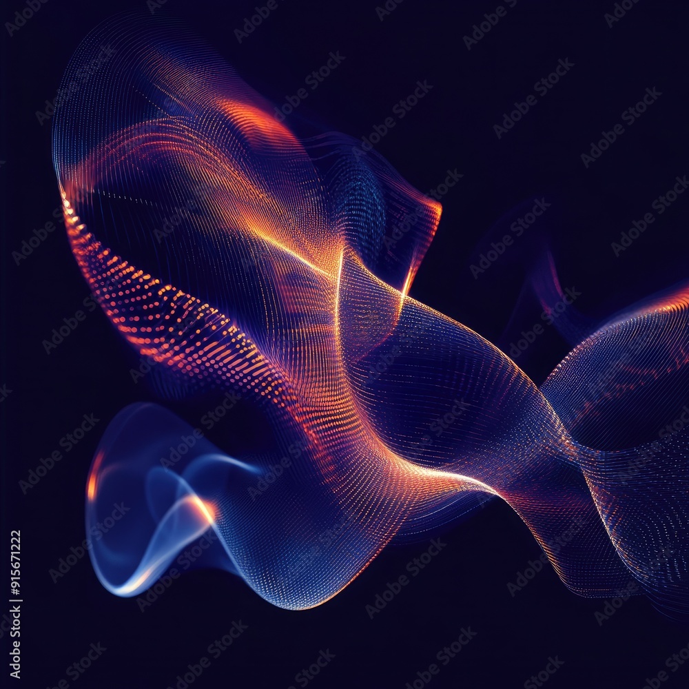 Aufkleber abstract tech waves with glowing lines, dynamic digital design