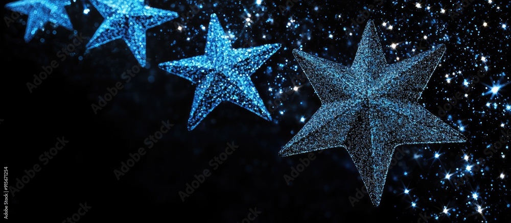 Poster Blue stars set against a black background with space for your text. with copy space image. Place for adding text or design