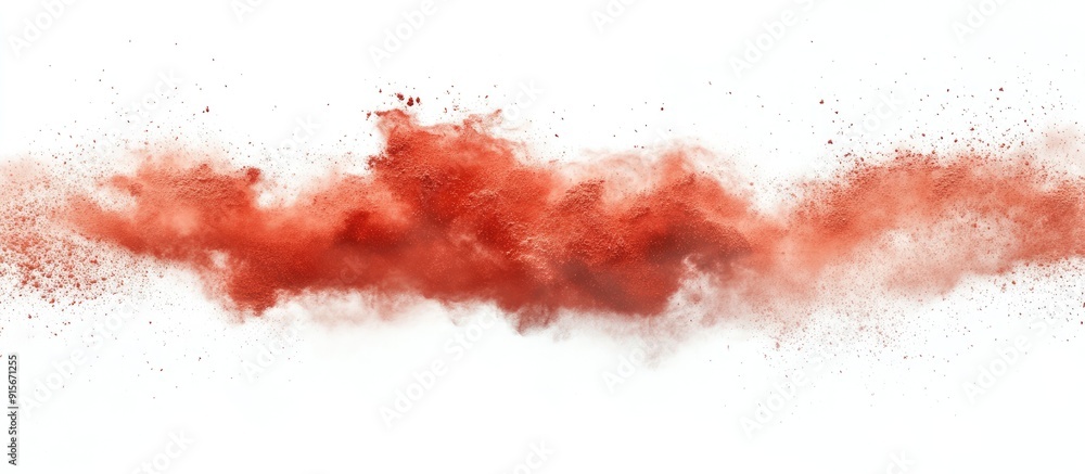 Leinwandbilder Abstract design of a red powder cloud on a white background. with copy space image. Place for adding text or design
