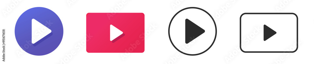Poster play button icon for start video or music vector set simple graphic illustration flat and line outli