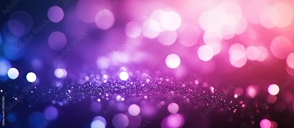 Poster Blurred dots create an abstract bokeh background featuring white against a dark purple backdrop. with copy space image. Place for adding text or design