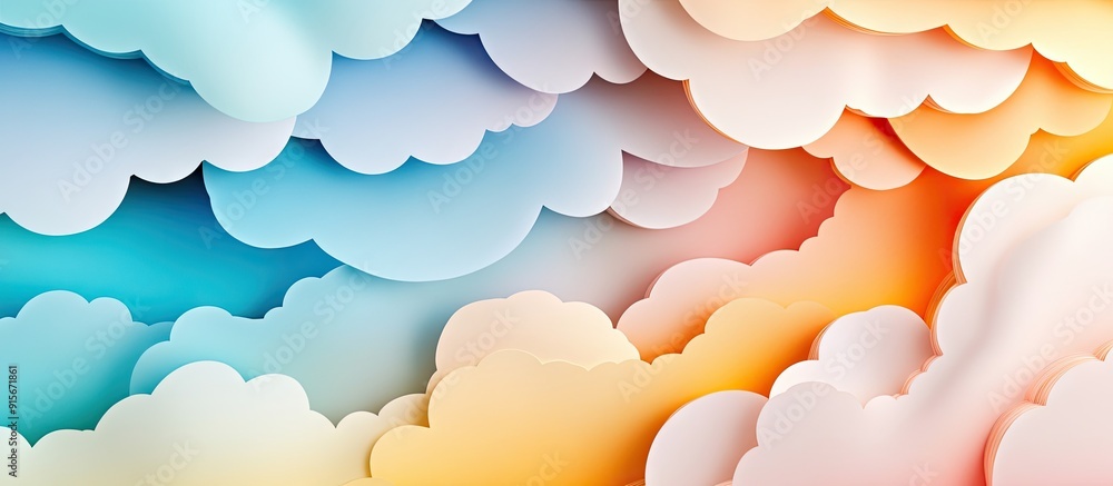 Poster Paper Cut Clouds Background Innovative Paper Art Concept. with copy space image. Place for adding text or design