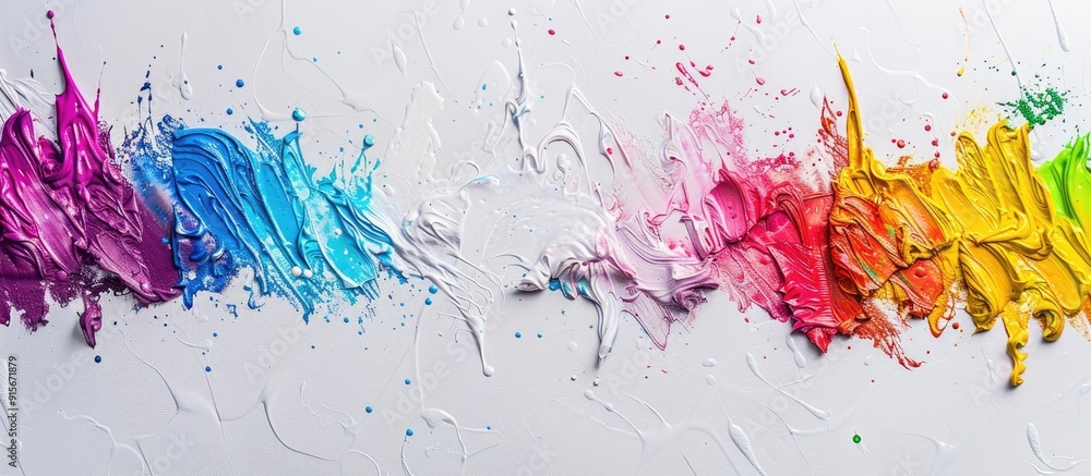 Poster Bright dye marks on white paper. with copy space image. Place for adding text or design