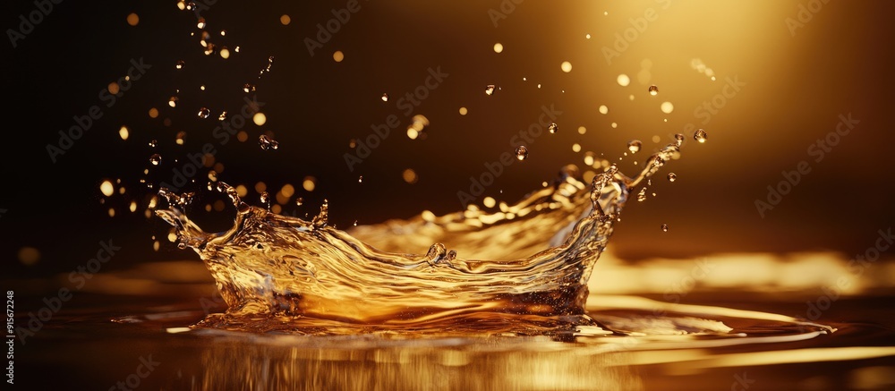 Fototapete Abstract liquid Water splashing against a dark bronze background Macro view of the splash with soft focus and shallow depth of field. with copy space image. Place for adding text or design