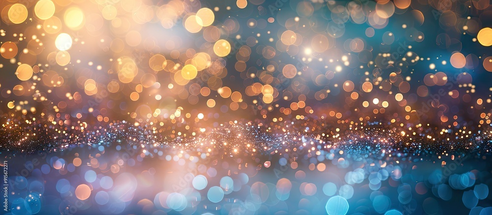 Poster Abstract twinkling bokeh background featuring defocused golden lights with sparkles Suitable for Christmas New Year or disco parties Vintage backdrop for Christmas. with copy space image