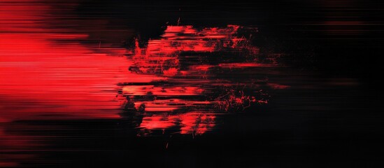 Fototapeta premium Glitch noise texture Digital distortion Monitor damage Signal error Red artifacts with fuzzy vibrations on a dark black abstract banner. with copy space image. Place for adding text or design