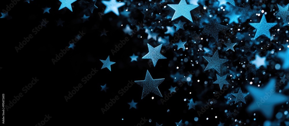 Aufkleber Blue stars set against a black background with space for your text. with copy space image. Place for adding text or design